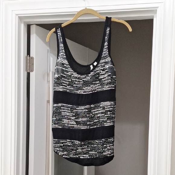 Cato Black and White Sequin Tank Top - Picture 1 of 4